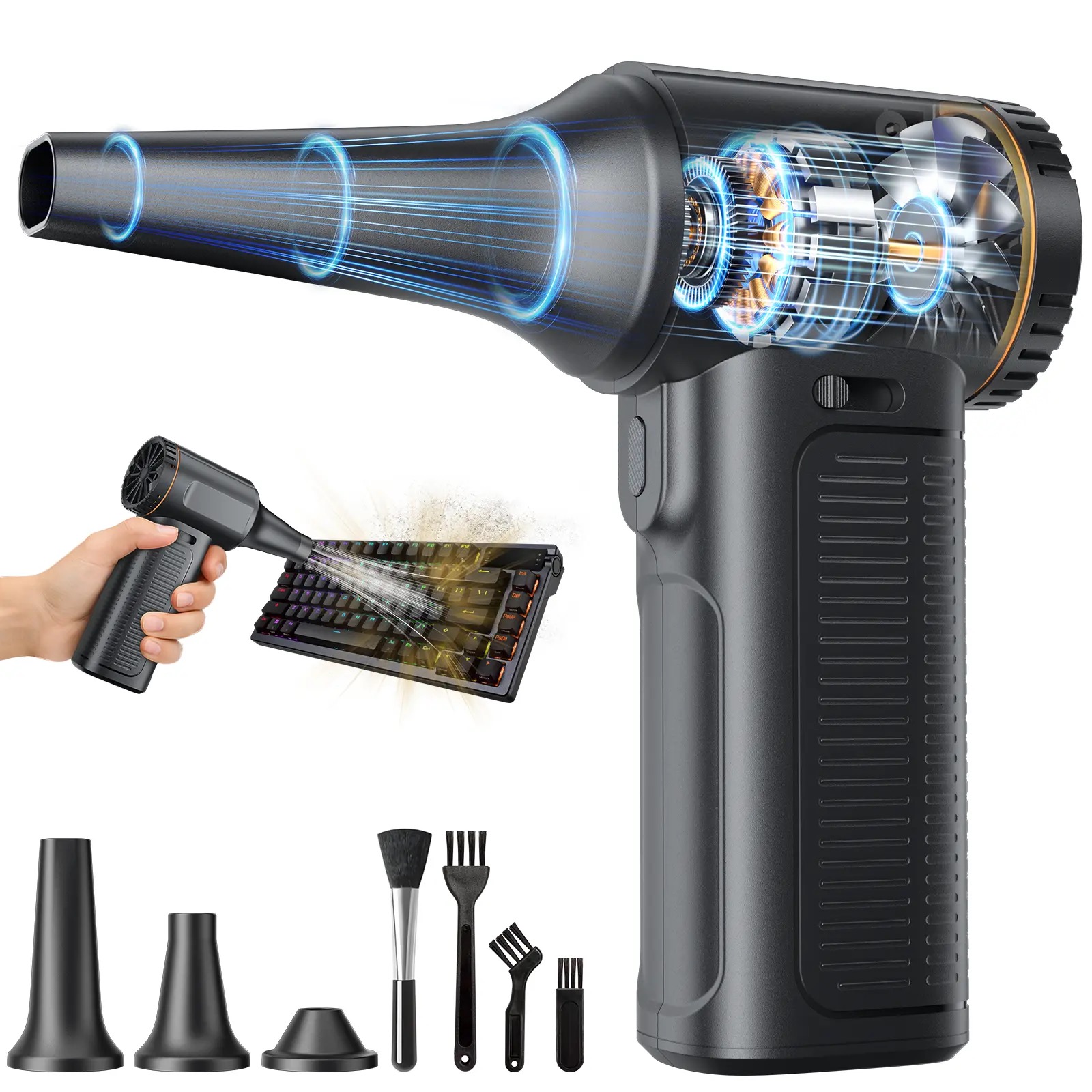 Electric Air Duster, Compressed Air Blower Gun, Adjustable Gears, Rechargeable